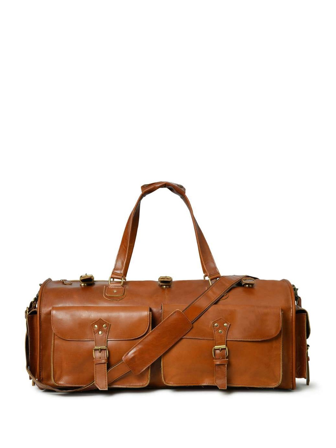 

MaheTri Solid Small Leather Casual Duffel Bag, Brown