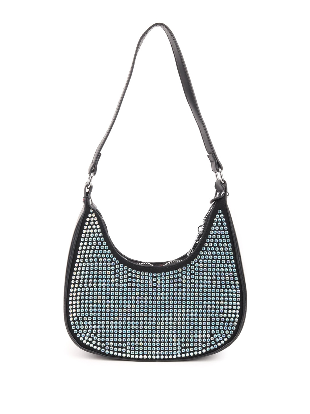 

ODETTE Embellished Zip Detail PU Shoulder Bag, Black