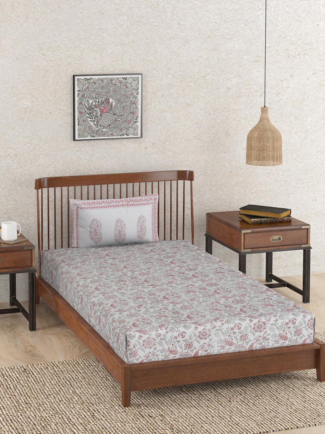 

Fabindia Red & White Ethnic Motifs Cotton 180 TC Single Bedsheet with 1 Pillow Cover