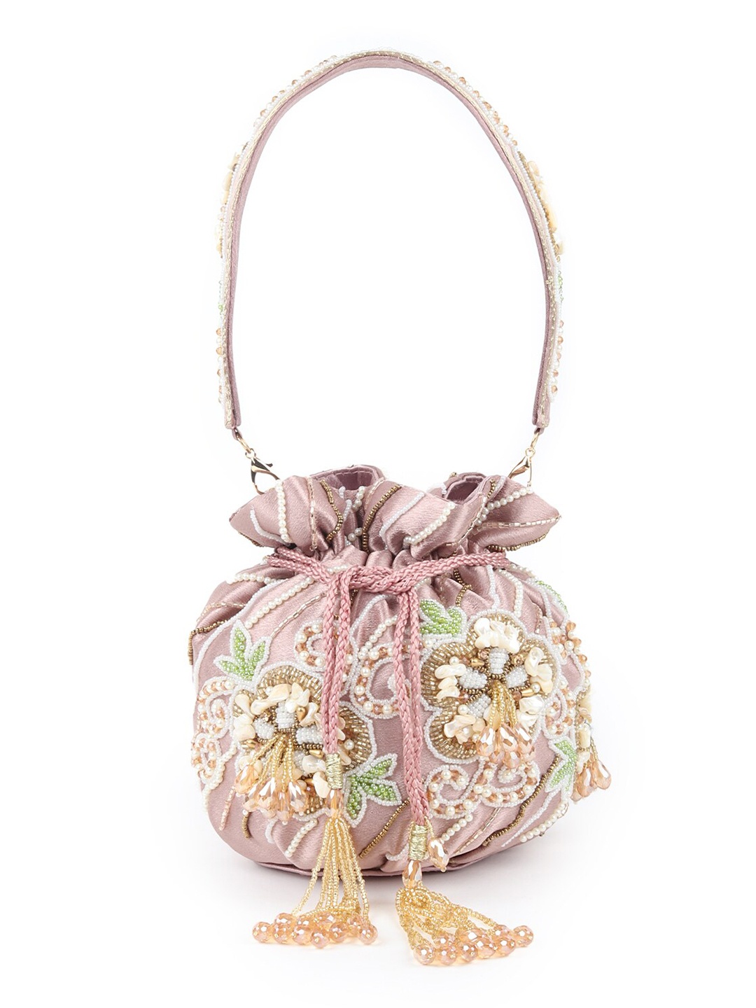 

ODETTE Embellished Tasselled Potli Clutch, Mauve