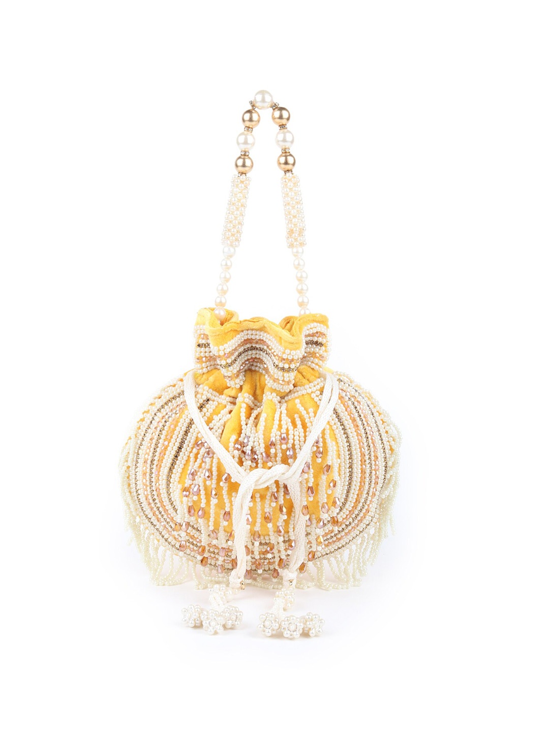 

ODETTE Embellished Potli Clutch, Yellow