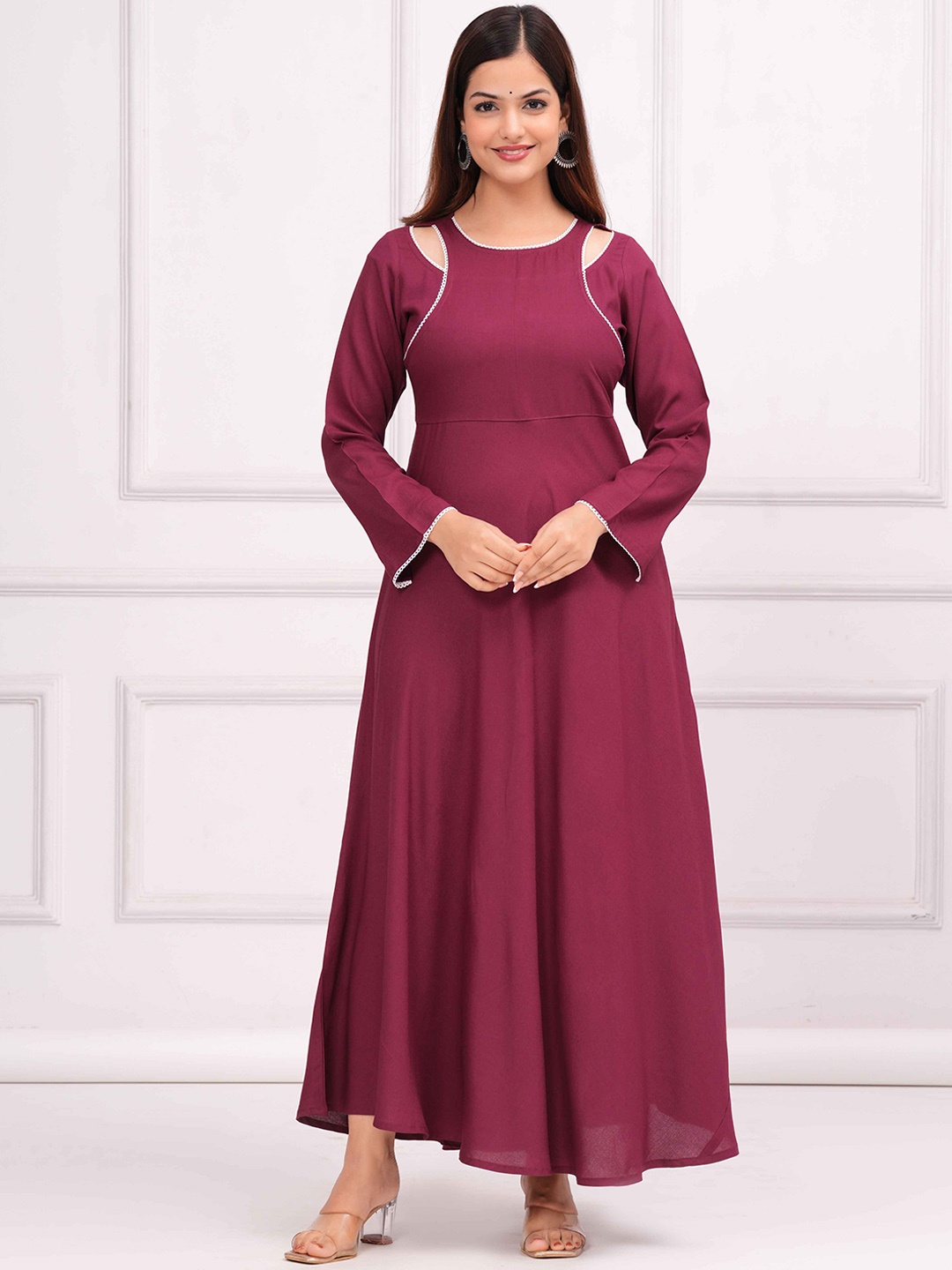 

INDIANIC Round Neck Anarkali Kurta, Maroon