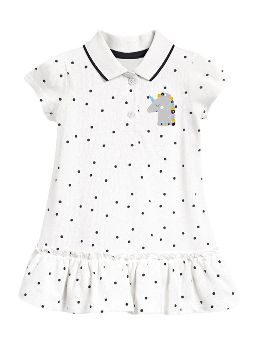 

StyleCast Girls White Polka Dots Printed Cotton A-Line Knee Length Dress