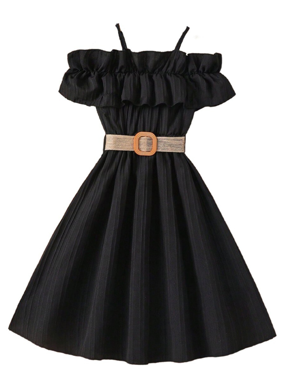 

StyleCast Girls Black Cold Shoulder Sleeves Ruffled Fit & Flare Maxi Dress
