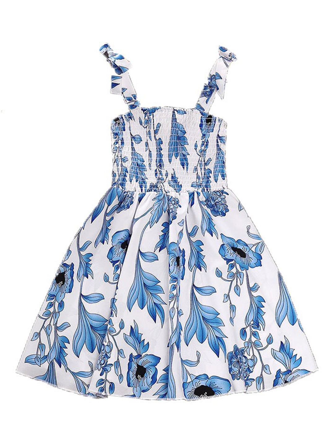 

StyleCast Girls White Floral Print Smocked Fit & Flare Dress, Blue