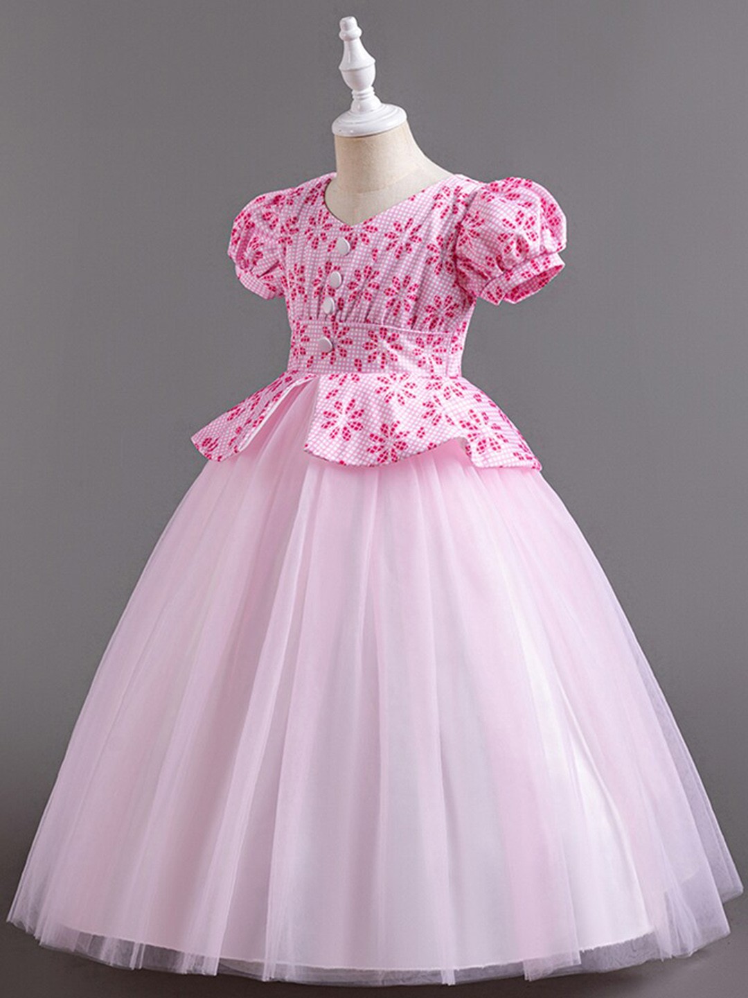 

StyleCast Pink Girls Floral Puff Sleeve Fit & Flare Maxi Dress
