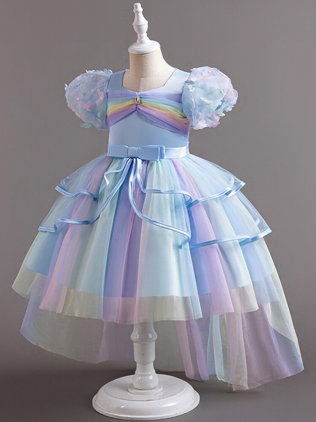 

StyleCast Blue Girls Puff Sleeve Layered Fit & Flare Dress