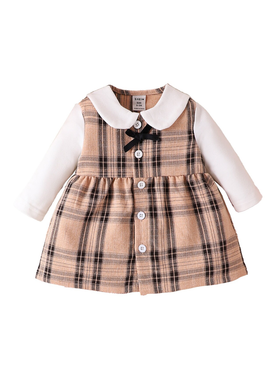 

StyleCast Infant Girls Khaki Checked Peter Pan Collar Fit & Flare Dress