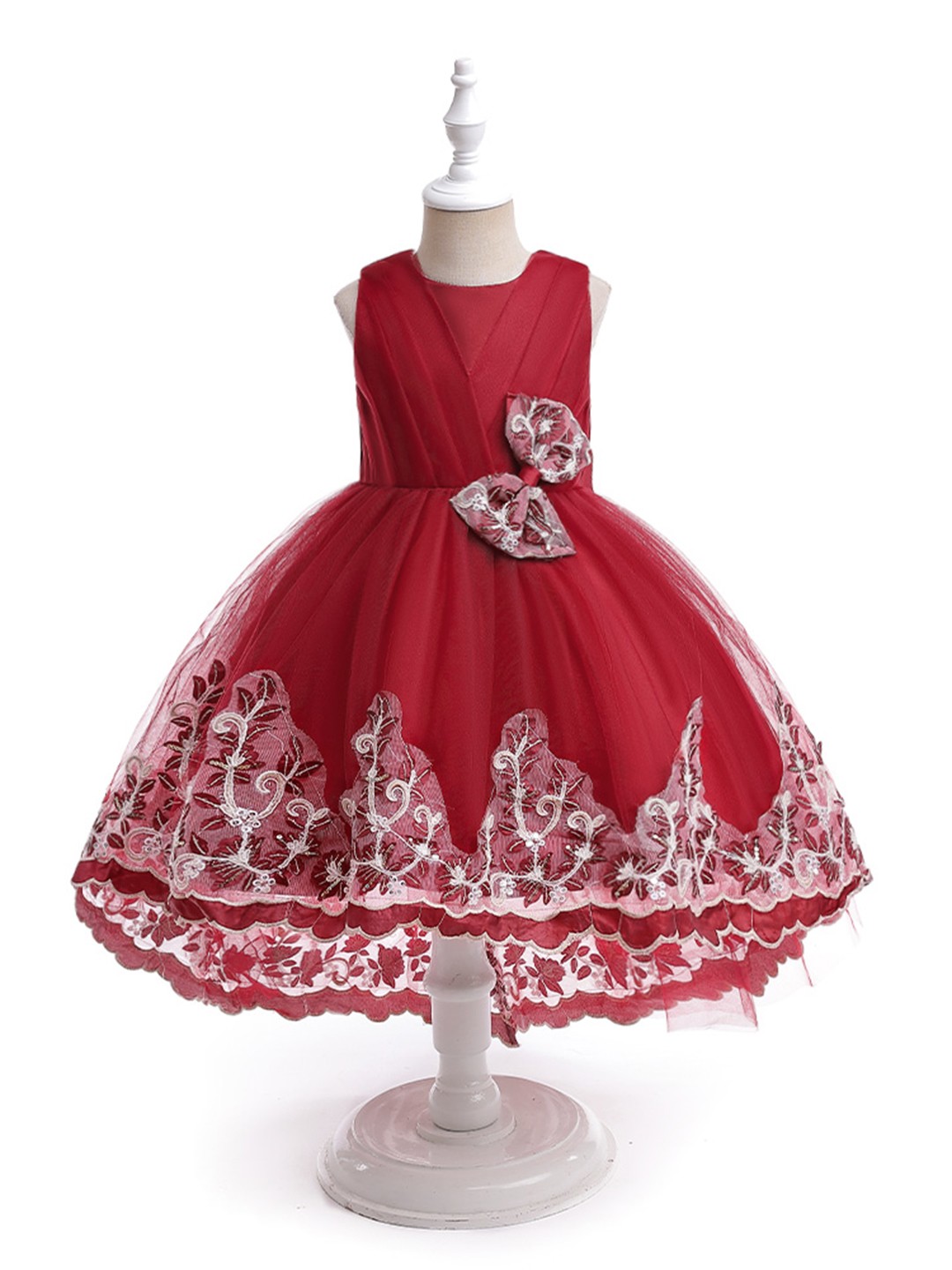 

StyleCast Girls Maroon Floral Embroidered Bow Balloon Maxi Dress