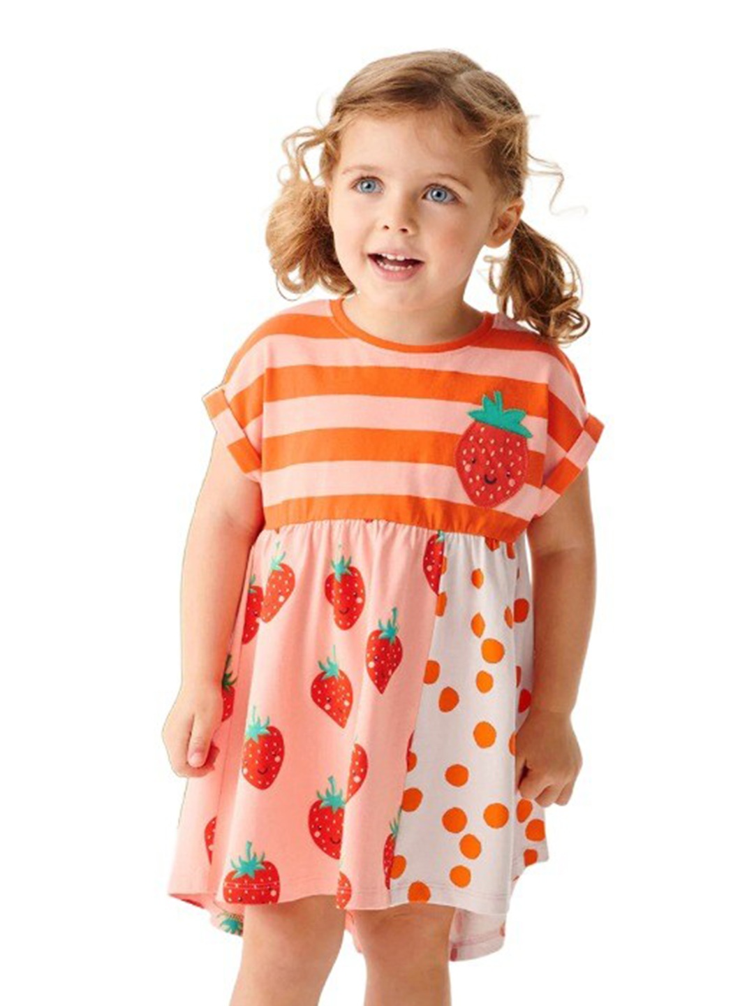 

StyleCast Girls Orange Conversational Printed Extended Sleeves Cotton A-Line Dress