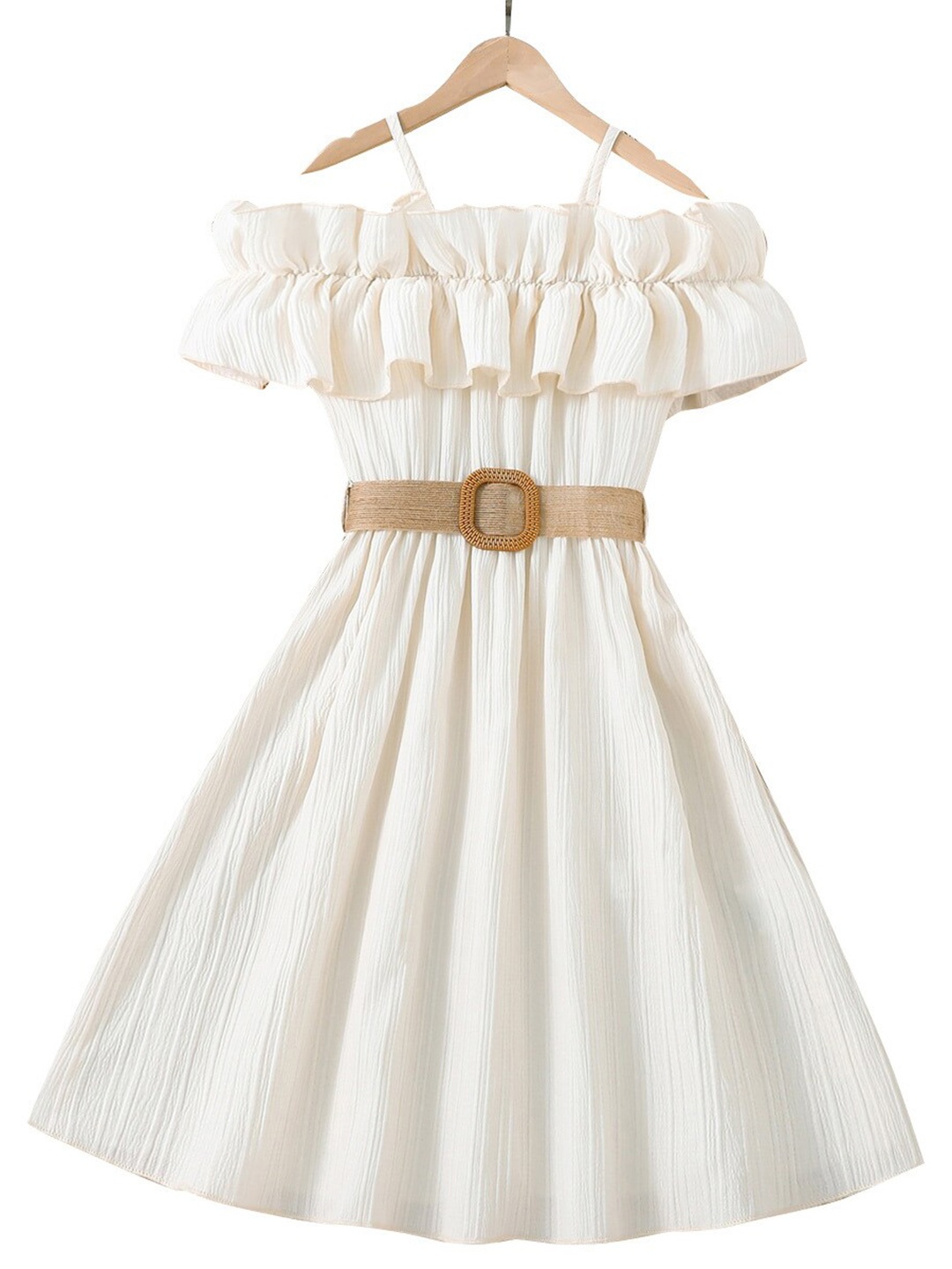 

StyleCast Girls White Shoulder Straps Ruffles A-Line Maxi Dress With Belt