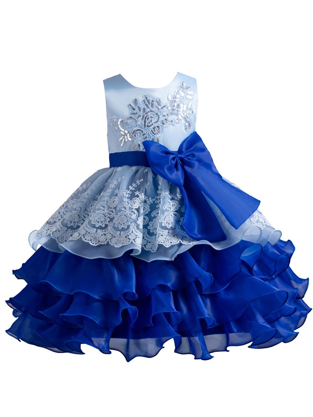 

StyleCast Girls Blue Floral Embroidered Bow Detail Layered Fit & Flare Maxi Dress