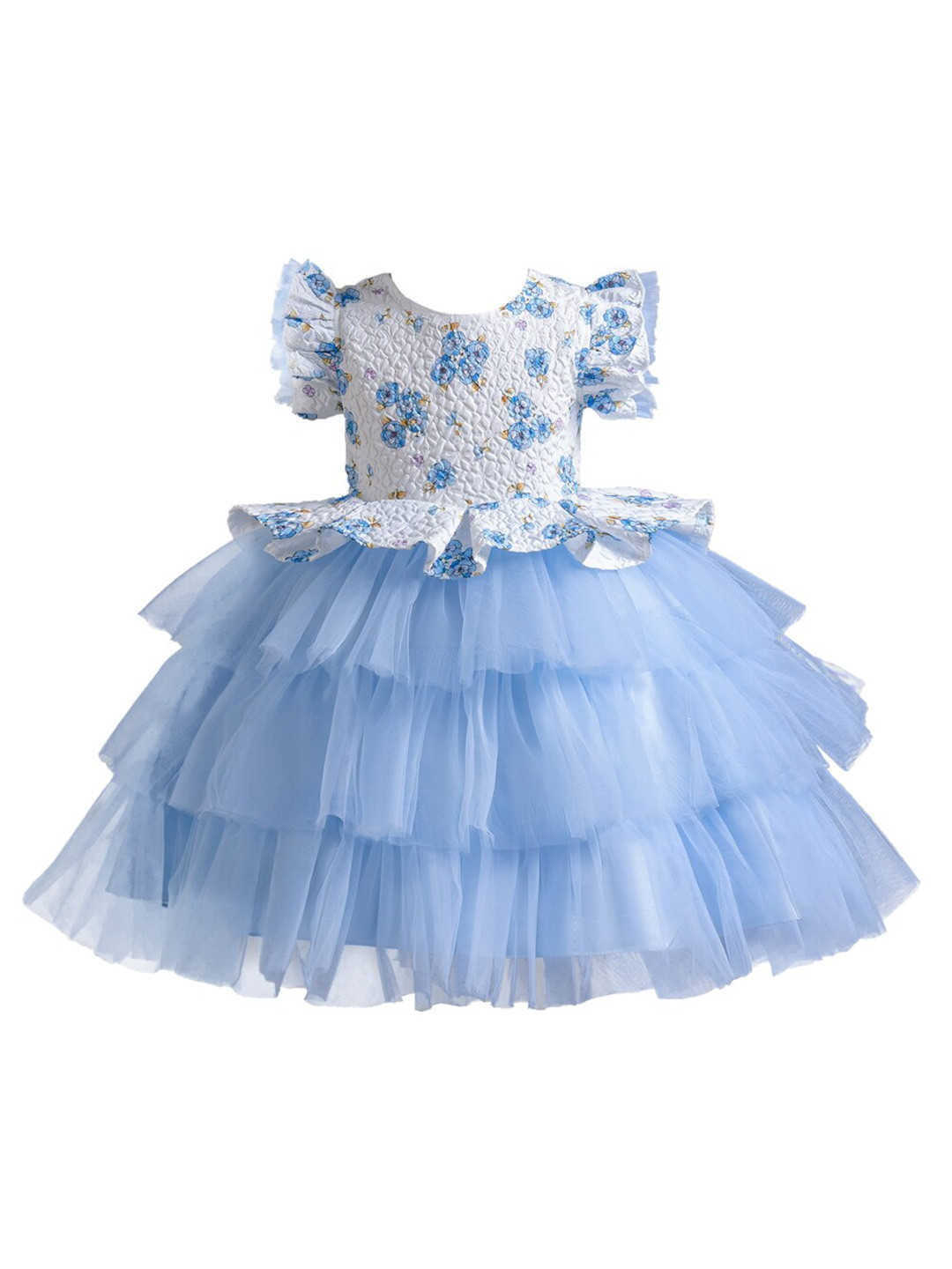 

StyleCast Girls Blue Floral Printed Flutter Sleeves Layered Fit & Flare Dress