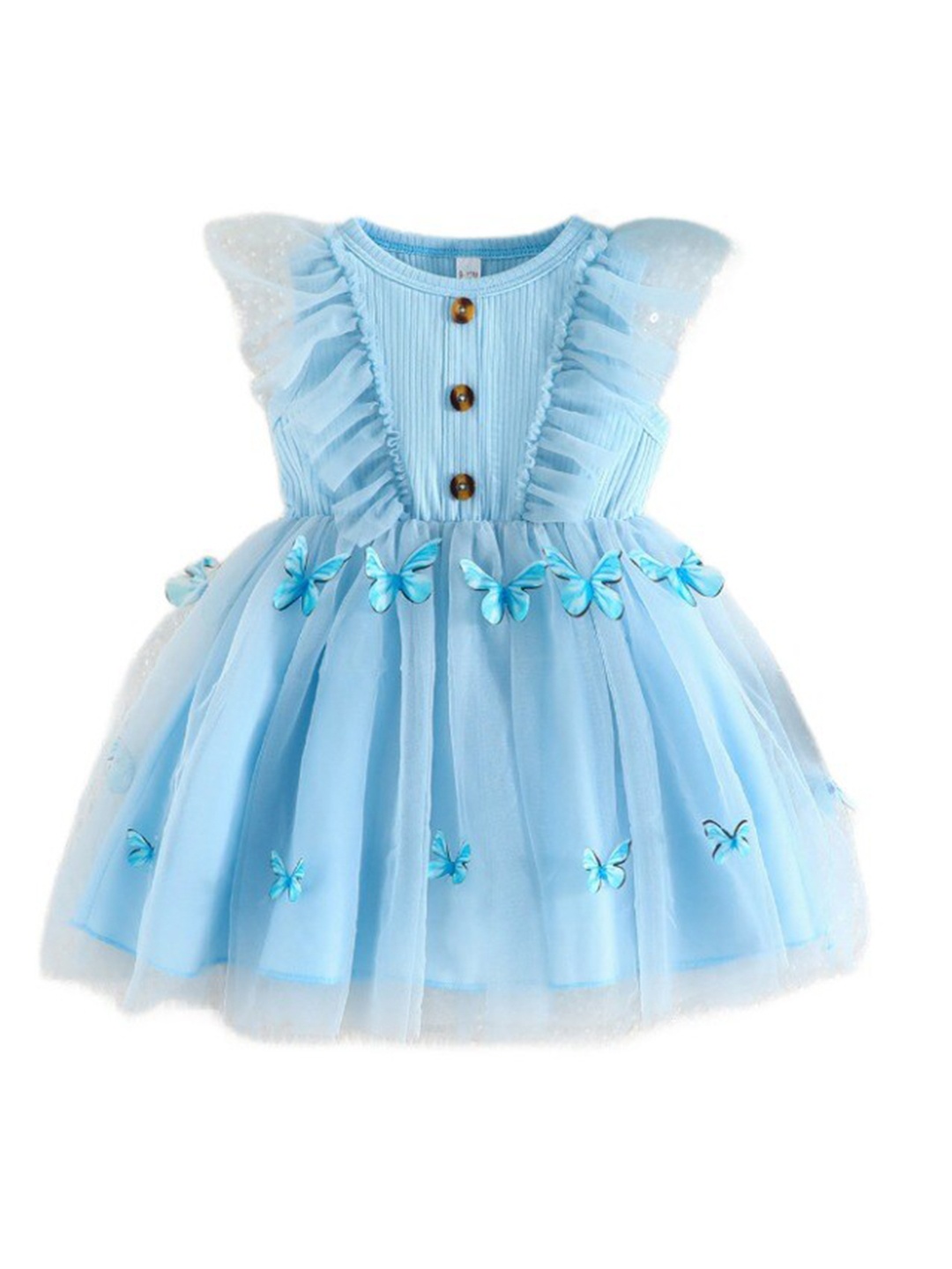 

StyleCast Girls Blue Conversational Printed Ruffled Fit & Flare Dress