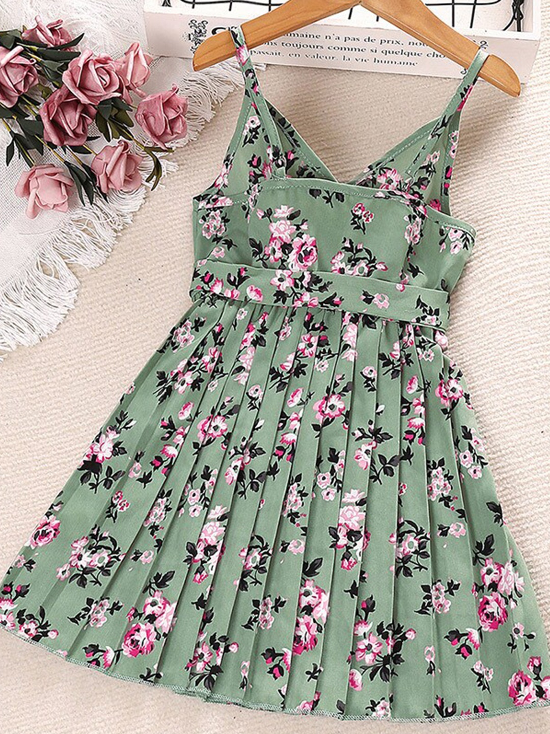 

StyleCast Girls Green Floral Printed Shoulder Straps Fit & Flare Dress