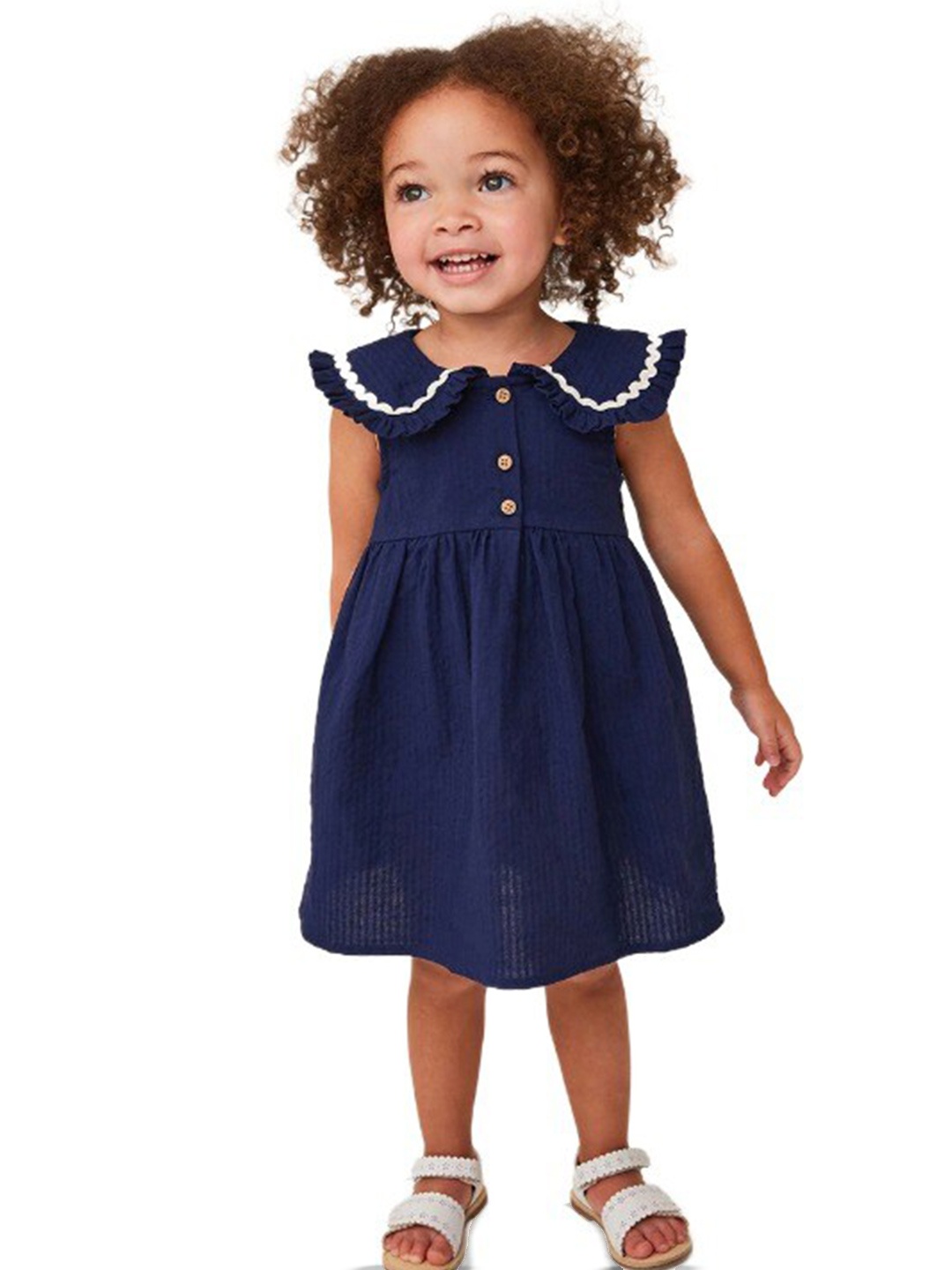 

StyleCast Girls Navy Blue Peter Pan Collar Cotton A-Line Dress