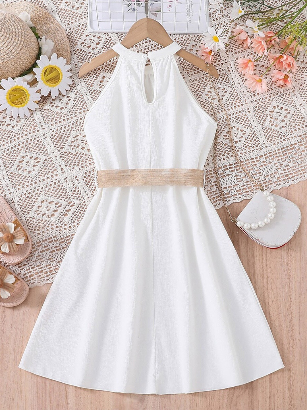 

StyleCast Girls White Halter Neck Belted A-Line Maxi Dress