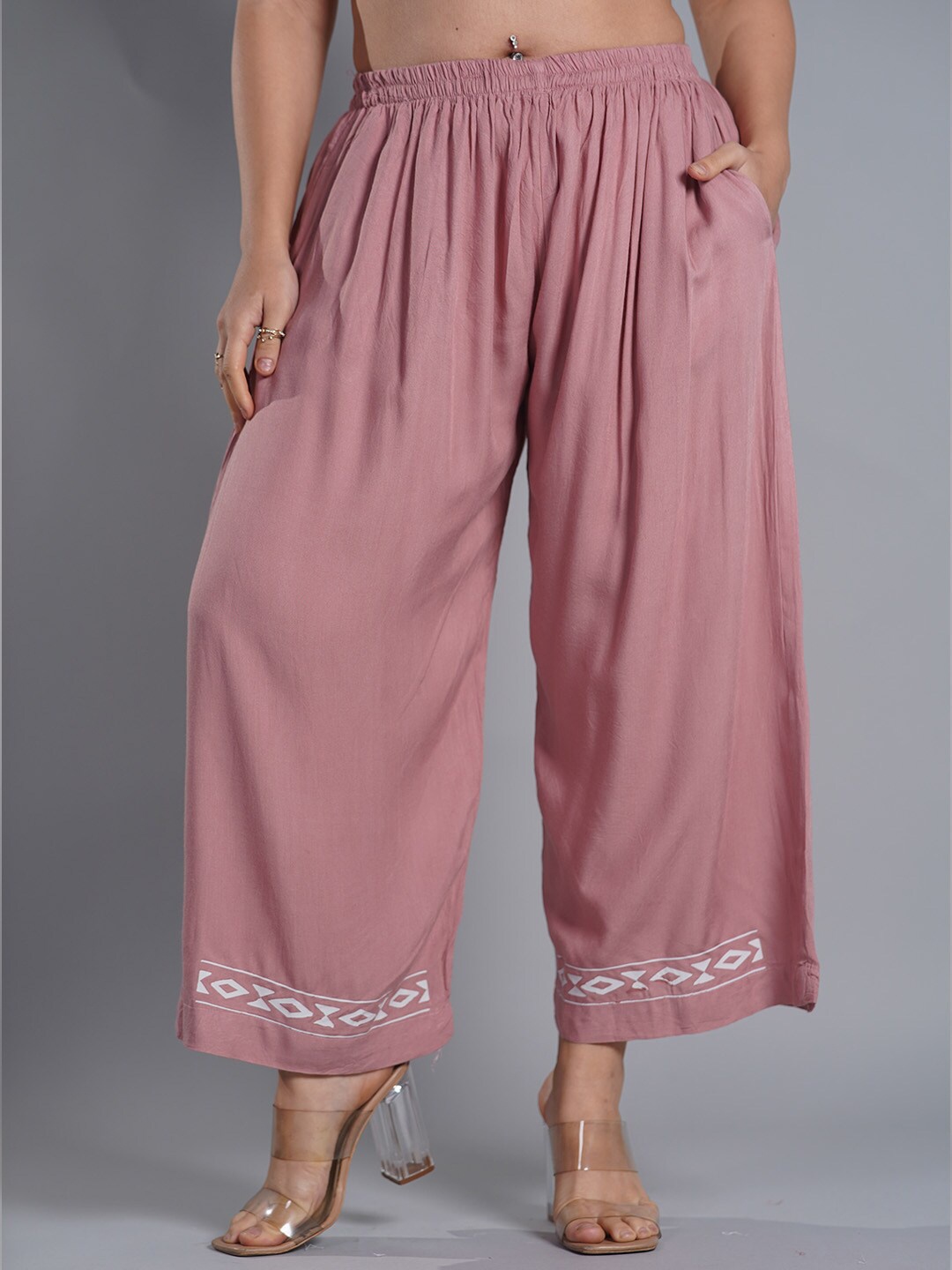 

LetsDressUp Geometric Printed Wide Leg Palazzos, Pink