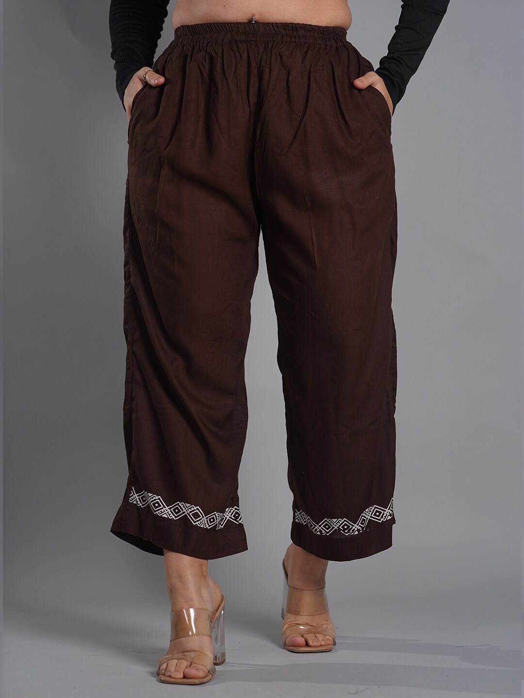 

LetsDressUp Hem Design Wide Leg Palazzos, Brown