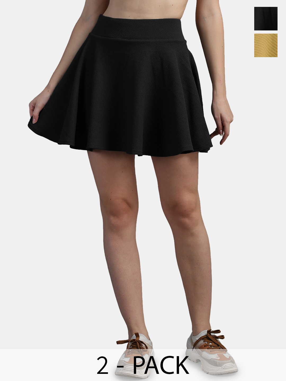 

N-Gal Pack Of 2 Stretchable Flared Mini Skorts, Black