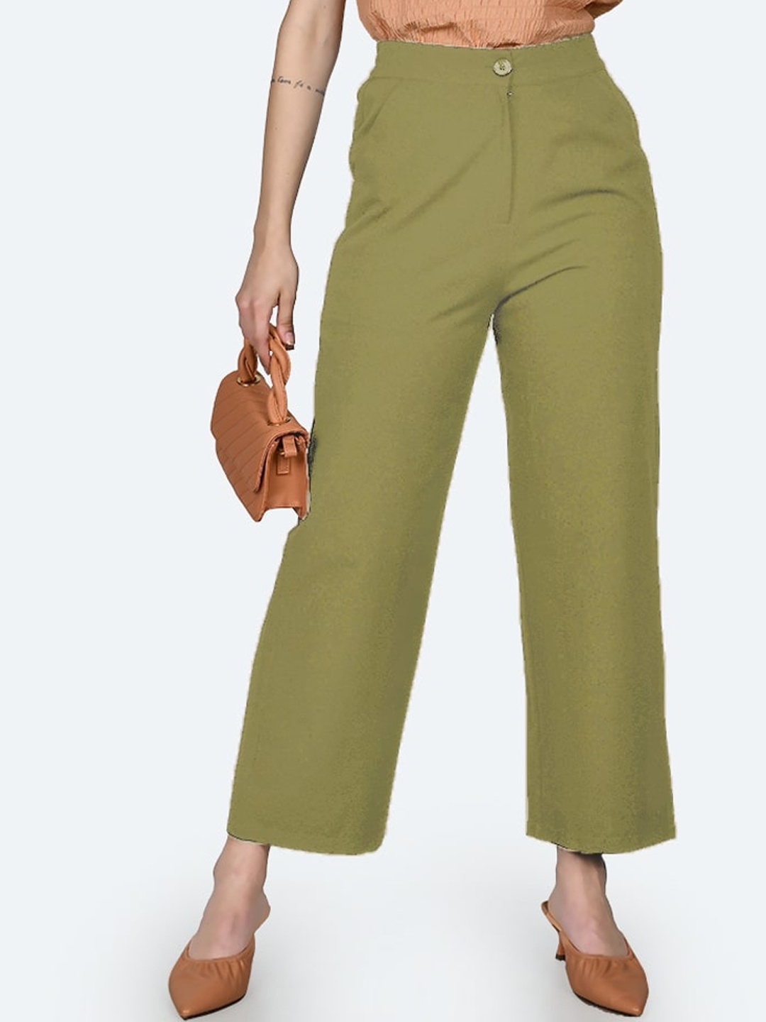 

Zink London Women High-Rise Cropped Trousers, Olive