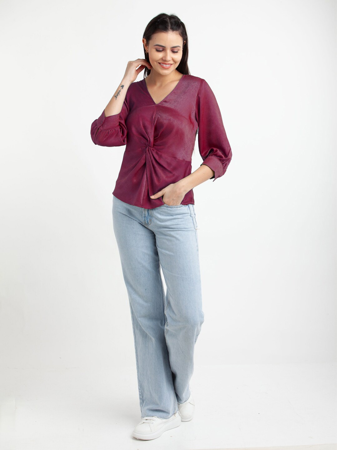 

Zink London Twisted Cuffed Sleeves Top, Pink