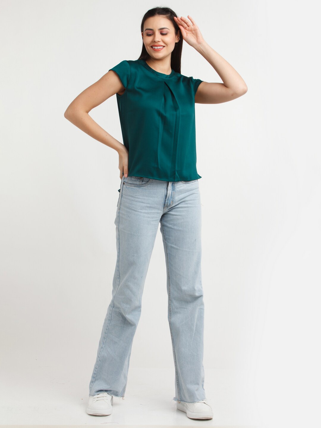 

Zink London Round Neck Cap Sleeves Top, Green