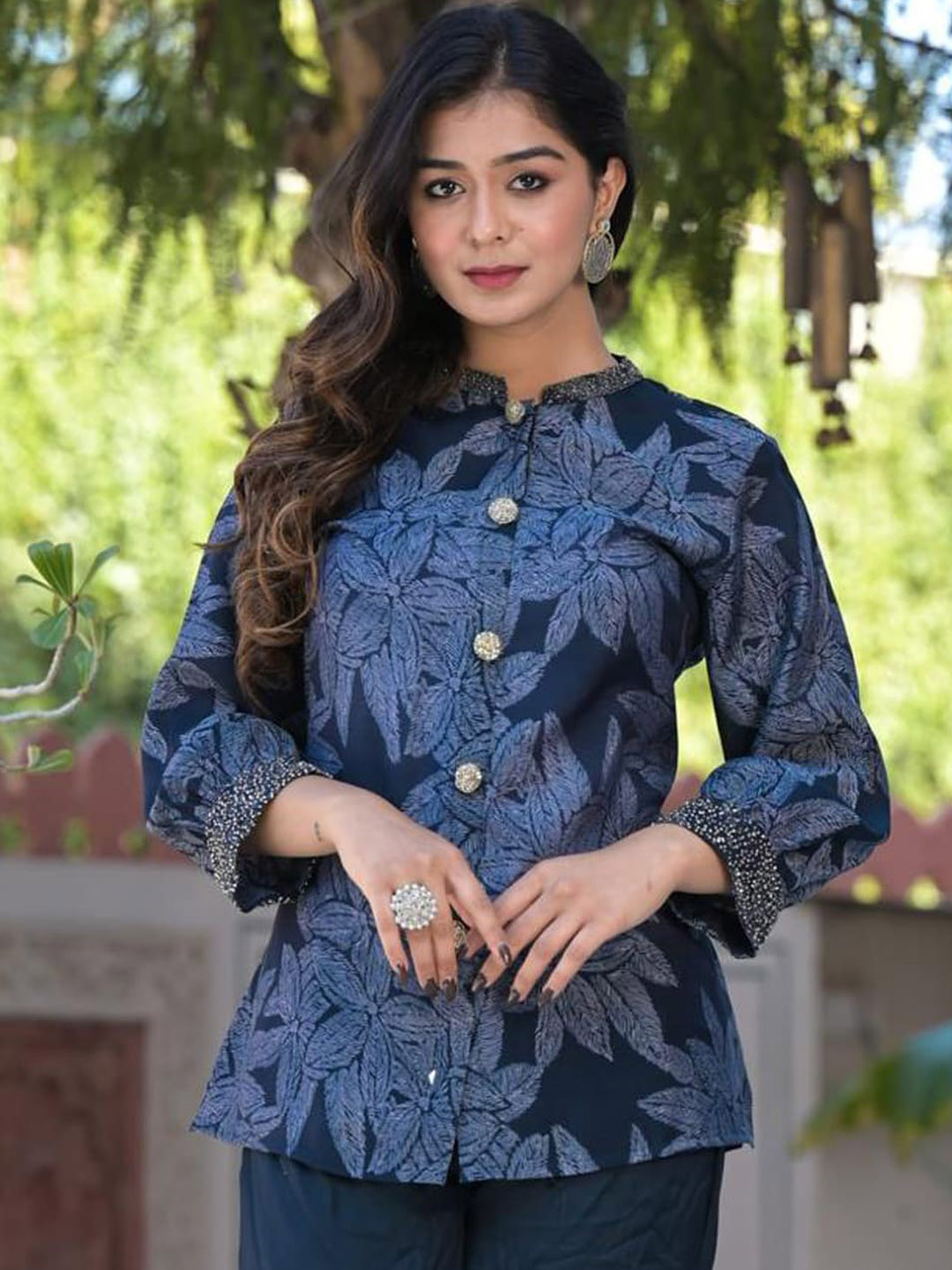 

Readiprint Fashions Women Silk fabric Beads & Printed Co-ords Set, Teal