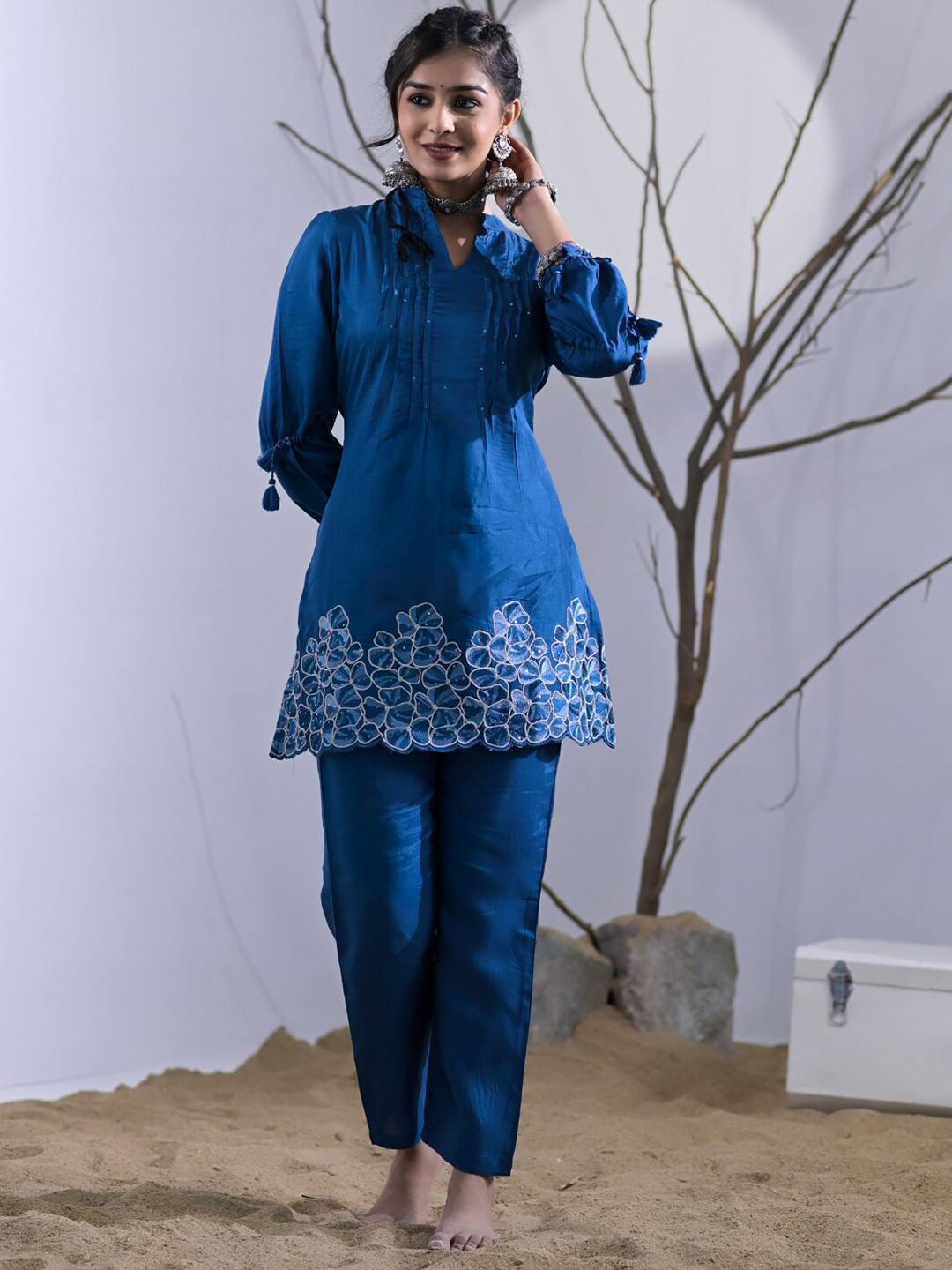 

Readiprint Fashions Women Silk Tunic with Trousers, Blue