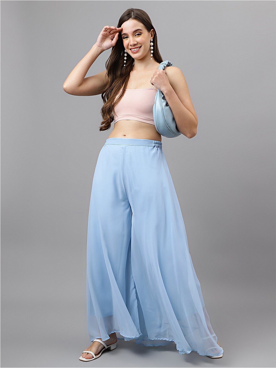 RATAN Flared Georgette Palazzos, Blue