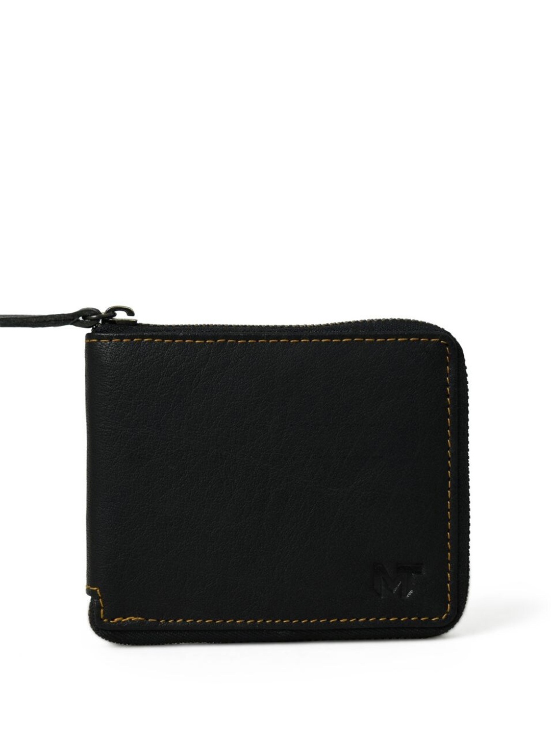 

MaheTri Men Leather Zip Around Wallet, Black