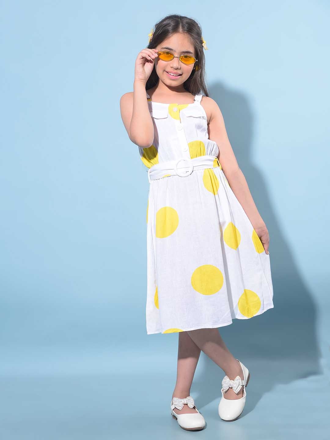 

Crimsoune Club Polka Dots Printed Sleeveles Fit & Flare Midi Dress, Yellow