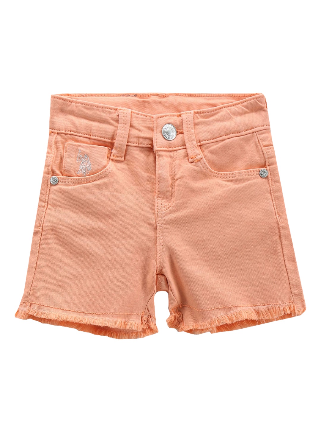 

U.S. Polo Assn. Kids Girls Unfinished Hem Denim Shorts, Orange