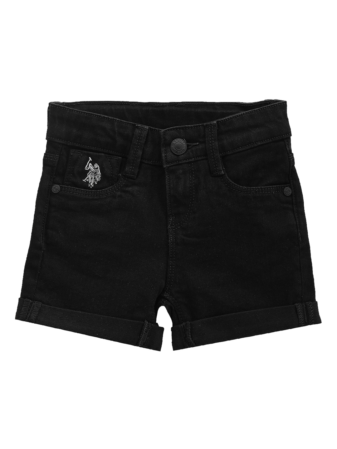 U.S. Polo Assn. Kids Girls Upturned Hem Denim Shorts, Black