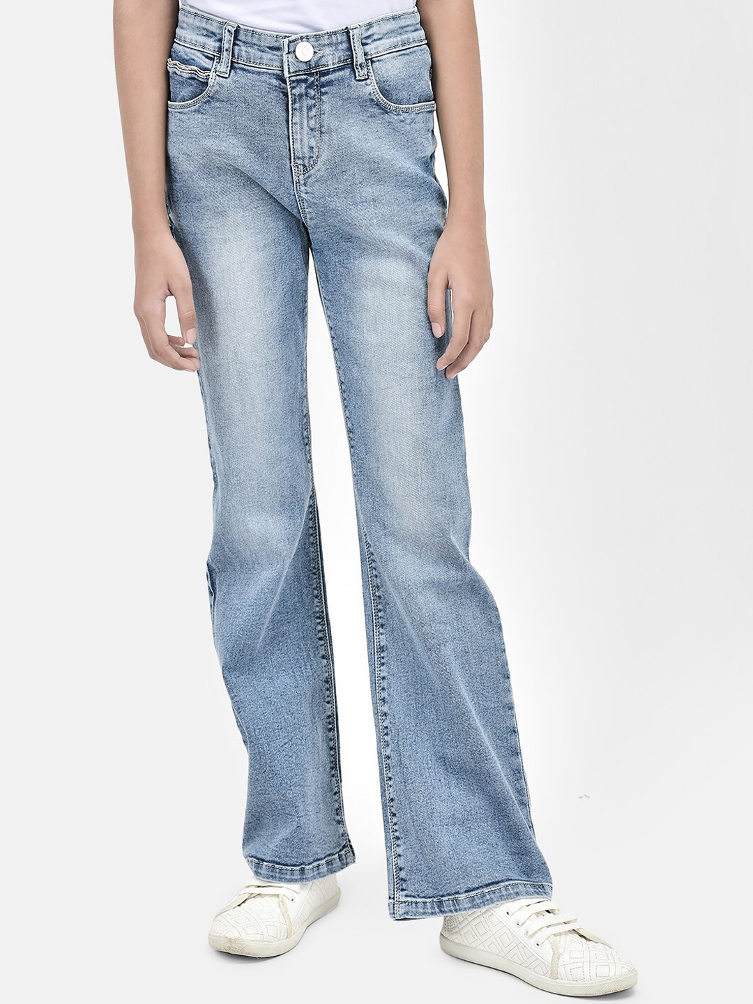 

Crimsoune Club Girls Mid-Rise Bootcut Clean Look Heavy Fade Stretchable Jeans, Blue