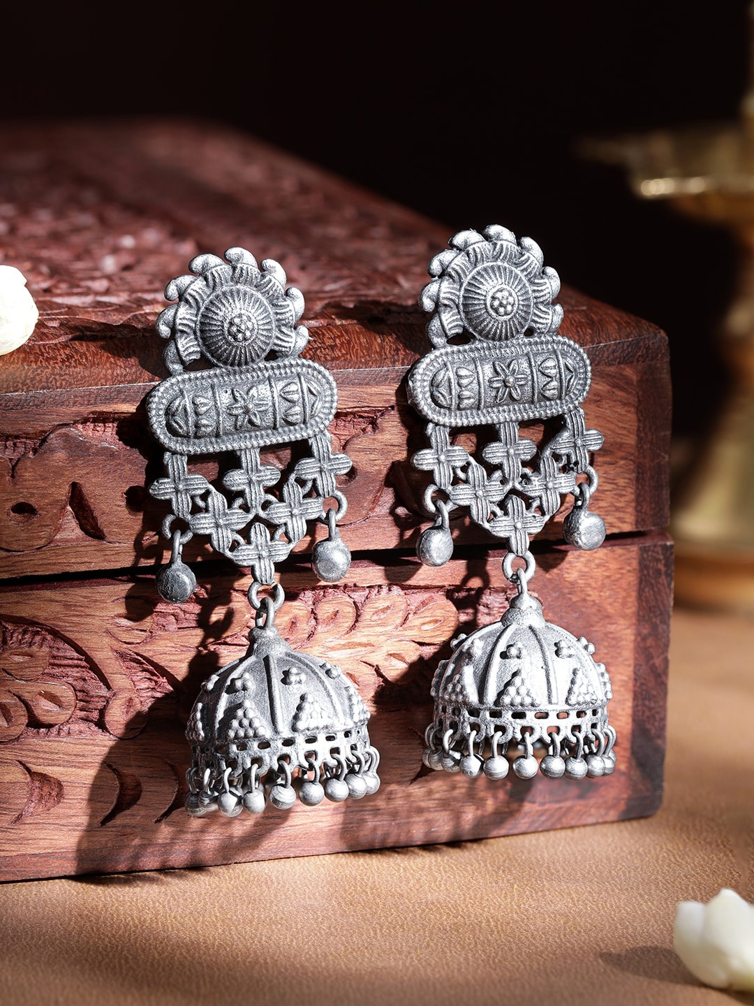 

Rubans Silver-Plated Dome Shaped Jhumkas