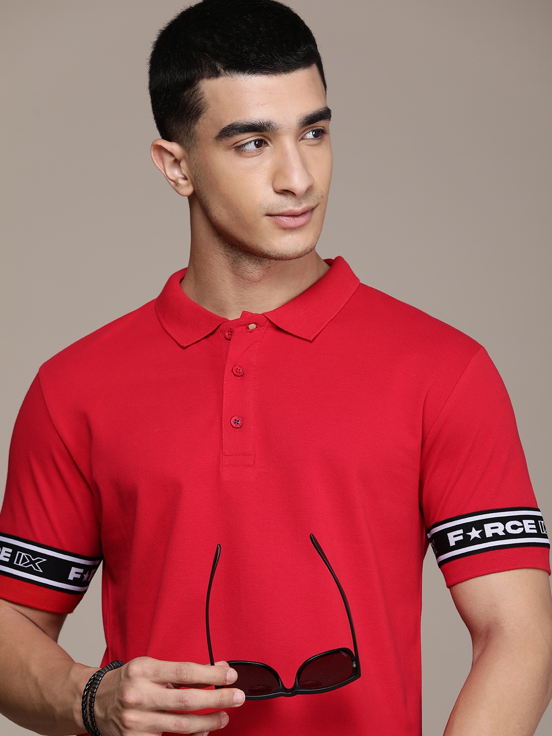 

FORCE IX Solid Polo Collar Pure Cotton T-shirt, Red