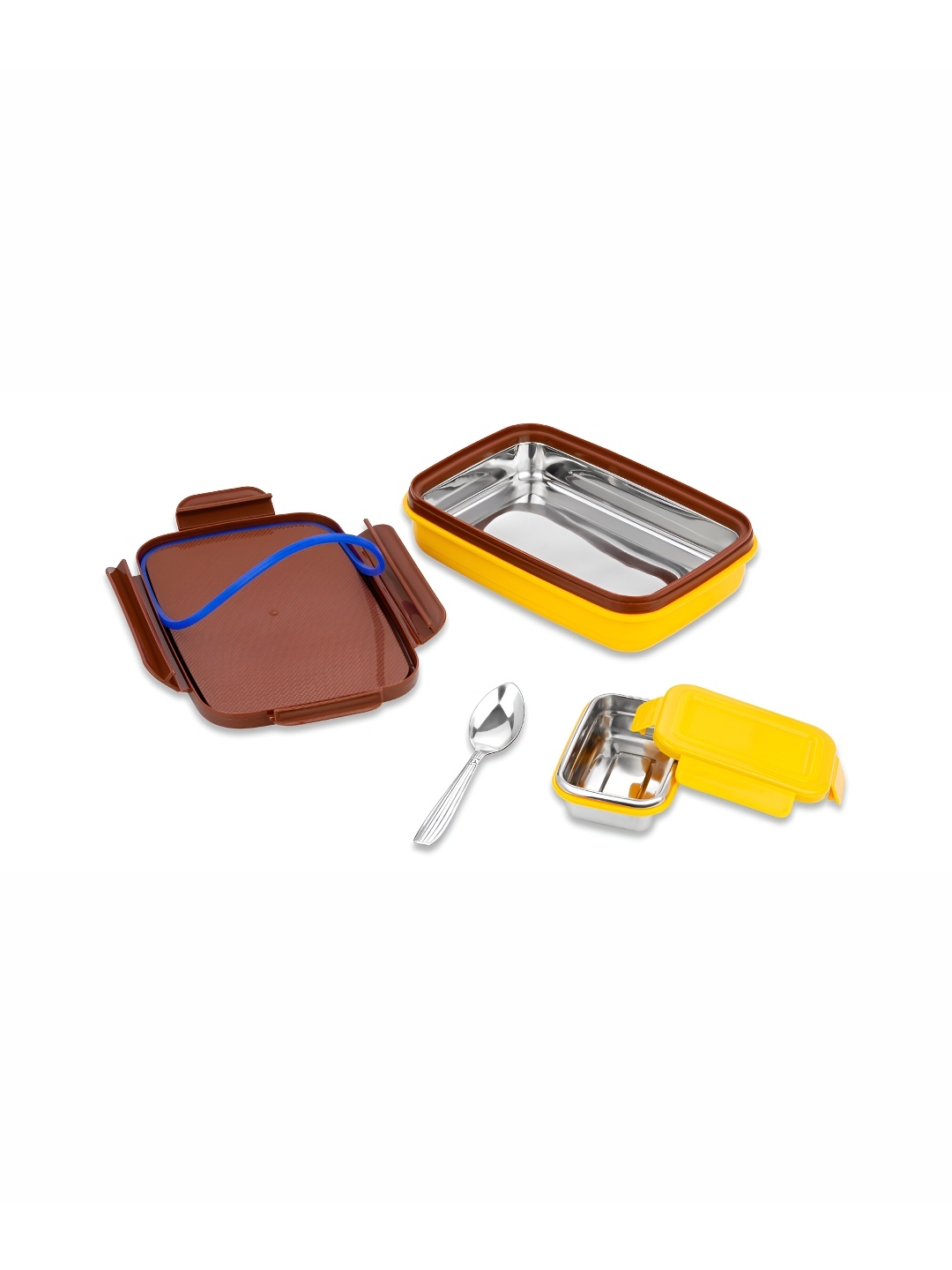 

NABHYA Yellow Brown Stainless Steel Dishwasher Safe Lunch Box 900 ml