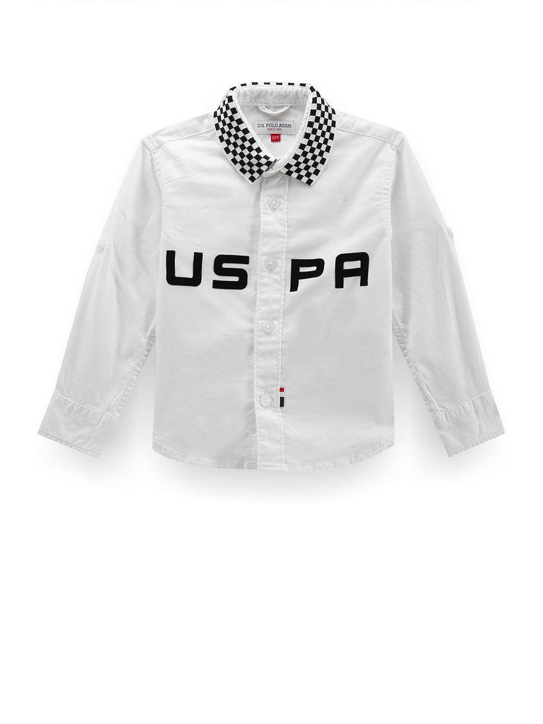 

U.S. Polo Assn. Kids Boys Classic Typography Printed Roll-Up Sleeves Pure Cotton Shirt, White