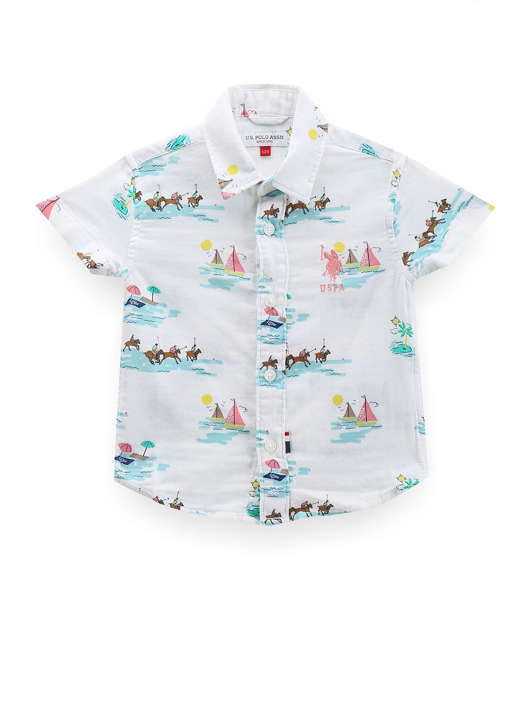 

U.S. Polo Assn. Kids Boys Classic Graphic Printed Pure Cotton Casual Shirt, White