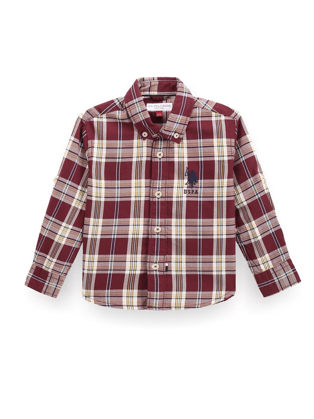 

U.S. Polo Assn. Kids Boys Classic Tartan Checked Twill Pure Cotton Casual Shirt, Maroon