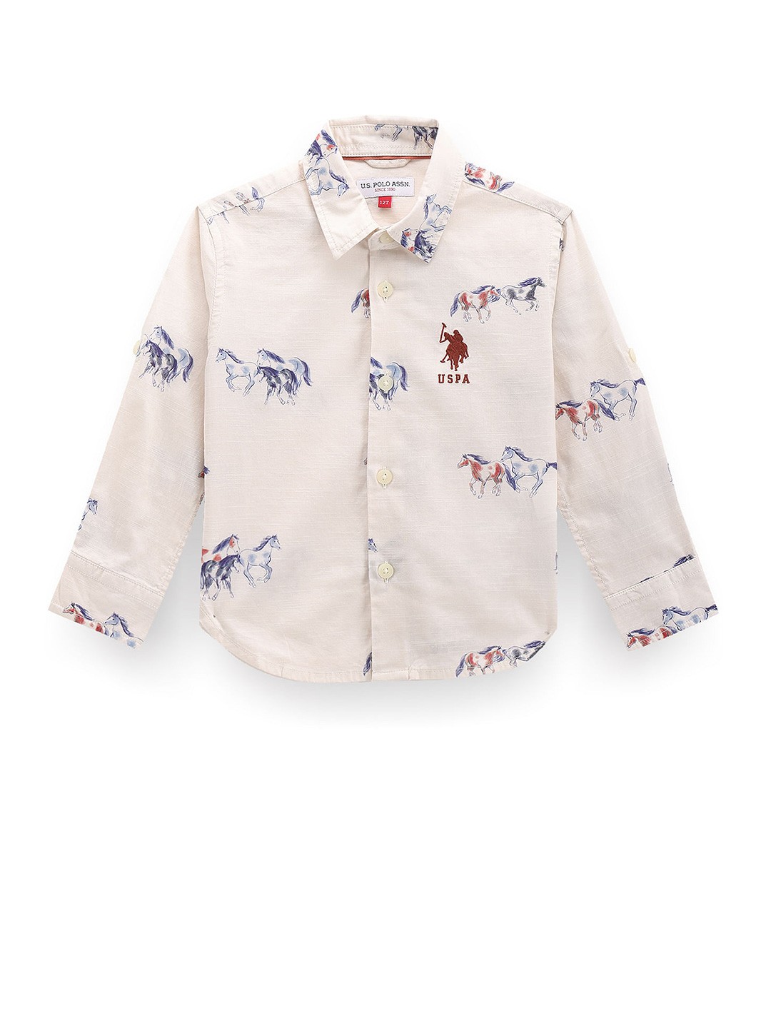 

U.S. Polo Assn. Kids Boys Classic Graphic Printed Roll-Up Sleeves Casual Shirt, White
