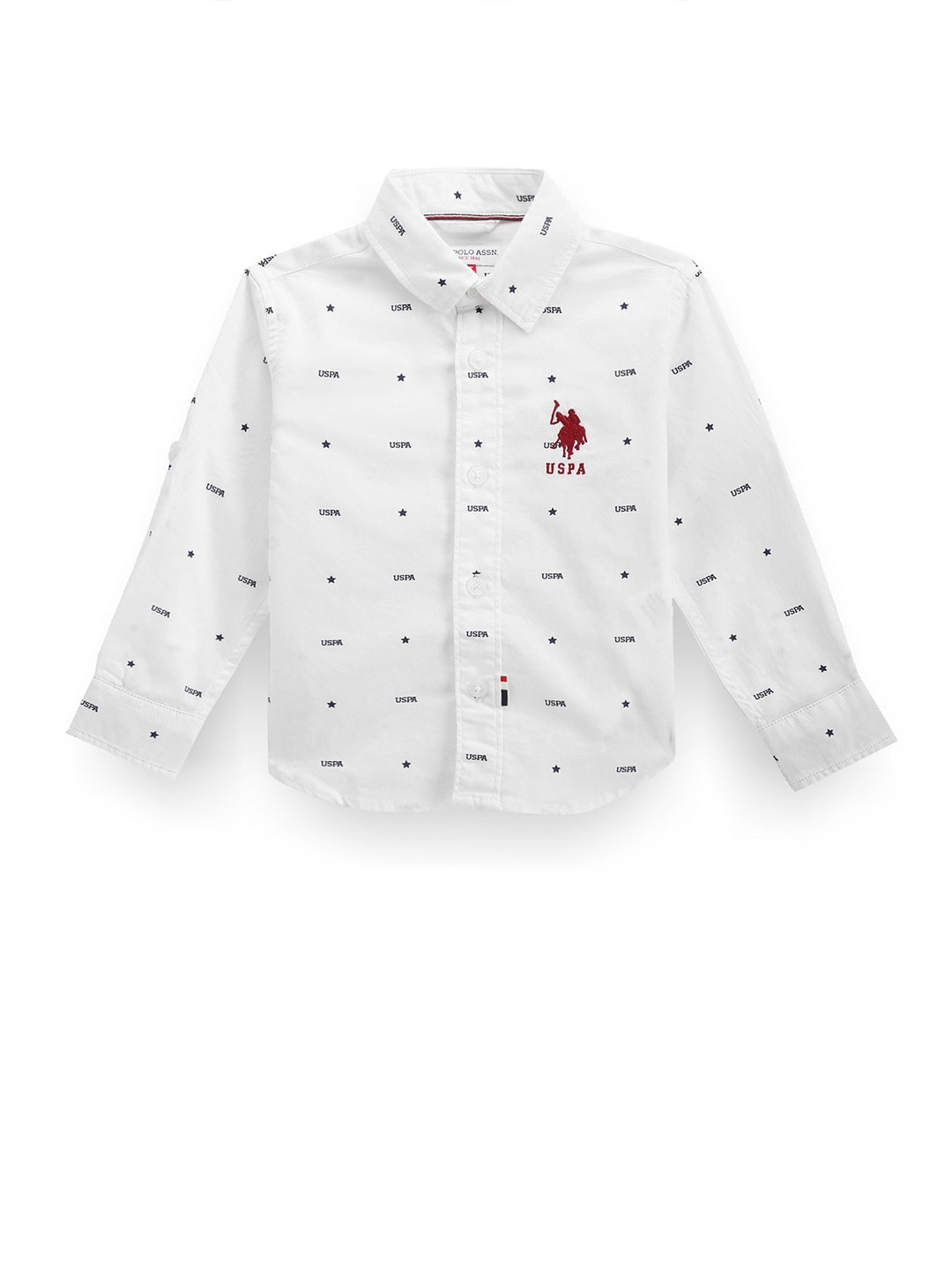 

U.S. Polo Assn. Kids Boys Classic Printed Roll-Up Sleeves Twill Pure Cotton Shirt, White