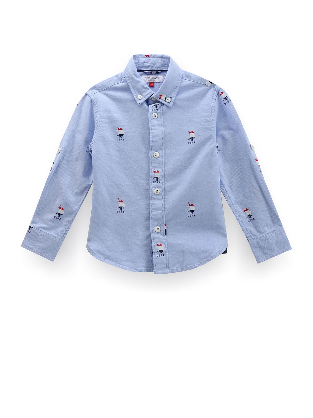 

U.S. Polo Assn. Kids Boys Classic Printed Button-Down Collar Oxford Pure Cotton Shirt, Blue