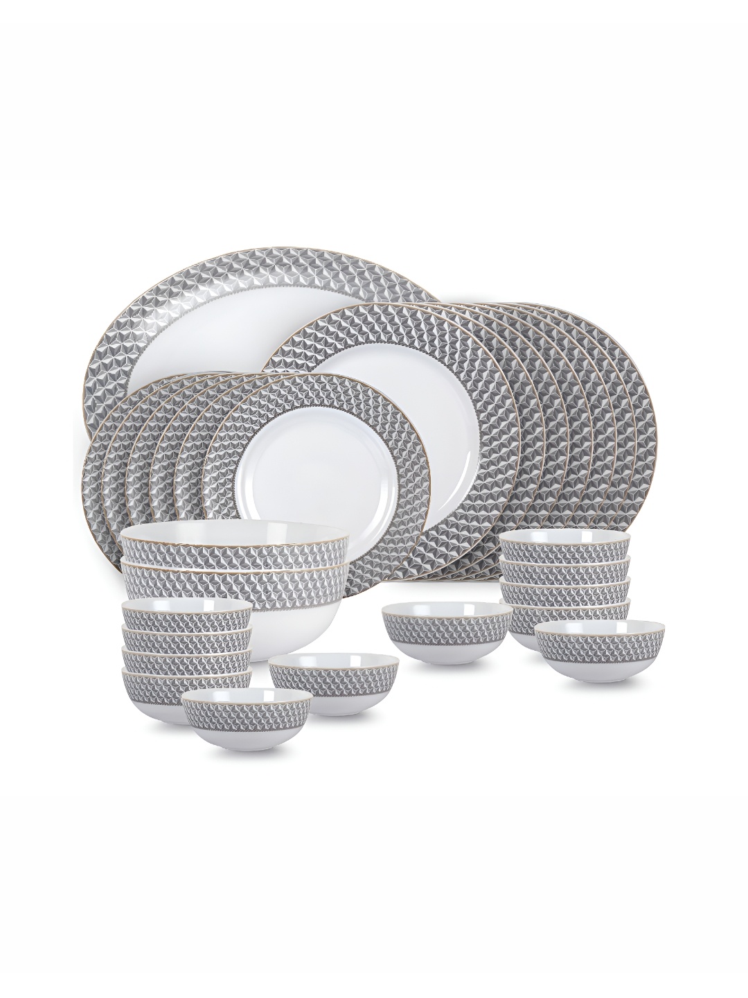 

Cello Feather Series 27 Pieces Printed Opalware Dinner Set, White