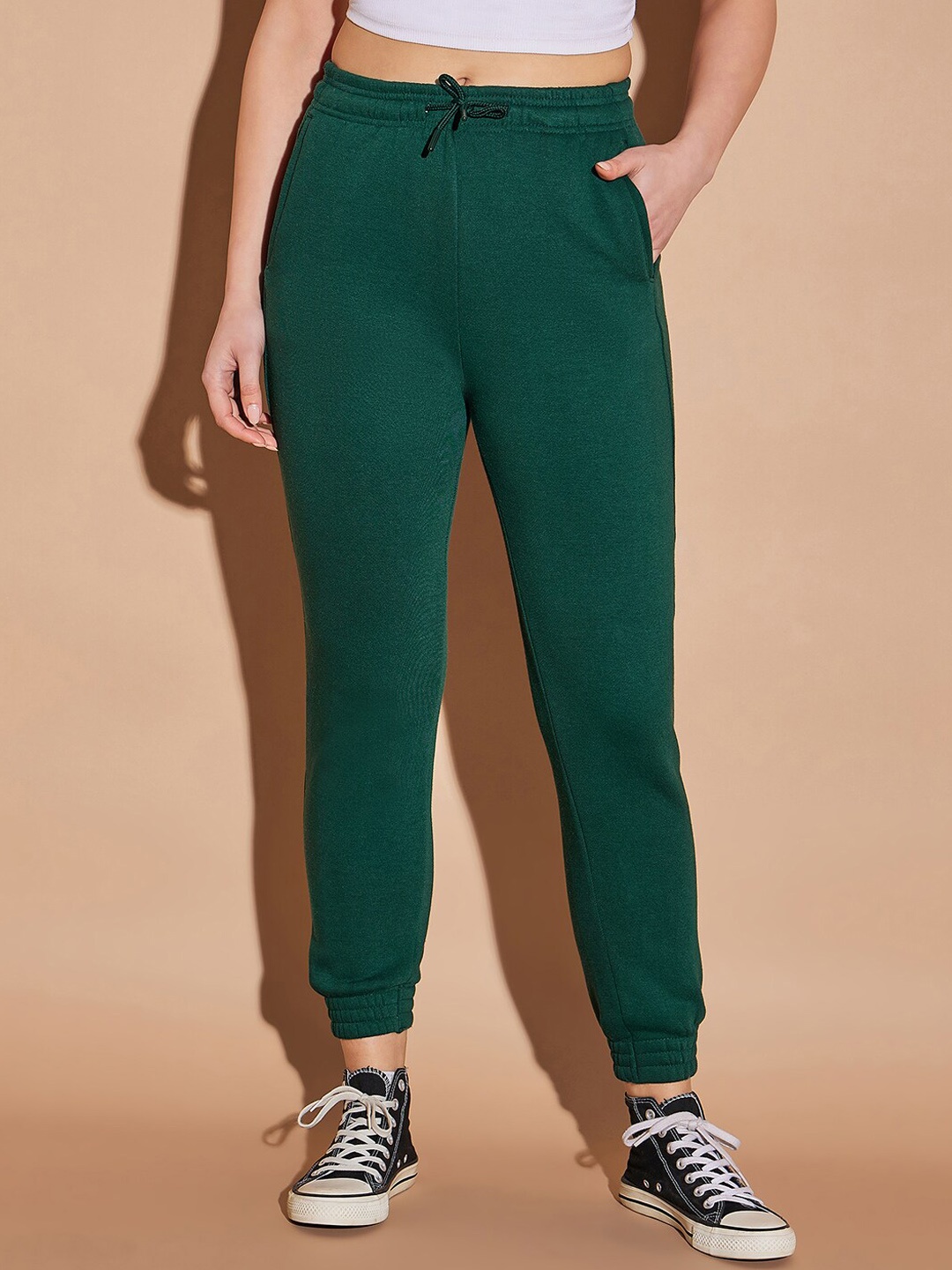 

Nun Women Mid-Rise Knitted Cotton Fleece Joggers, Green