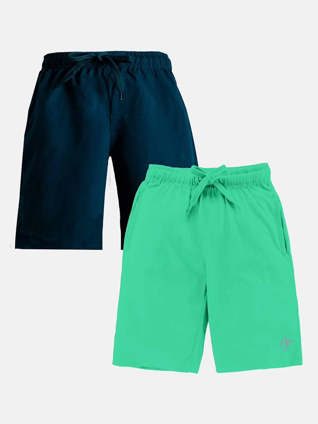 

KiddoPanti Boys Pack of 2 Mid Rise Pure Cotton Shorts, Green