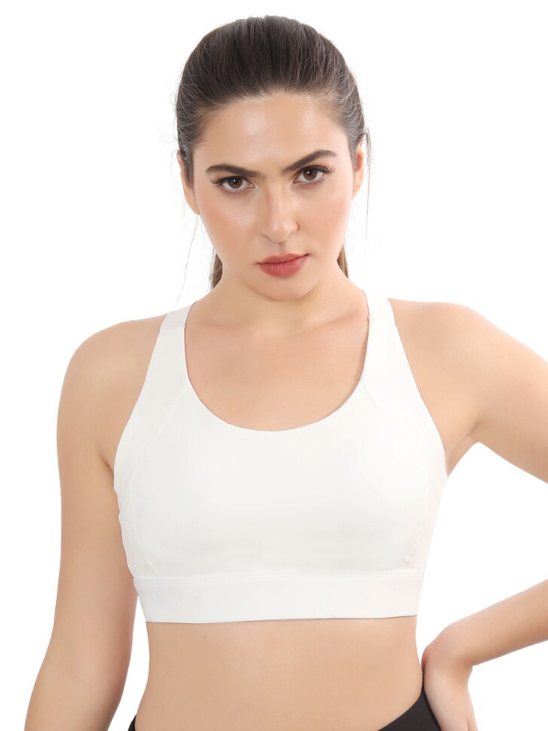 

FABLUK Velvet Workout Sports Bra - Full Coverage Lightly Padded, White