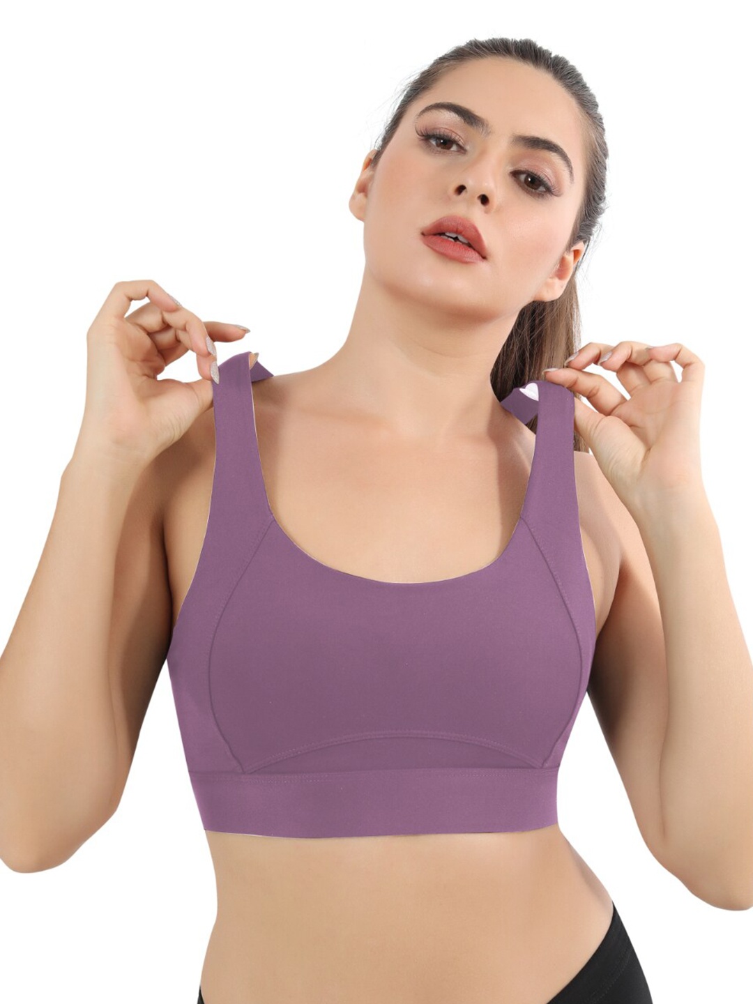 

FABLUK Velvet Workout Sports Bra - Full Coverage Lightly Padded, Purple
