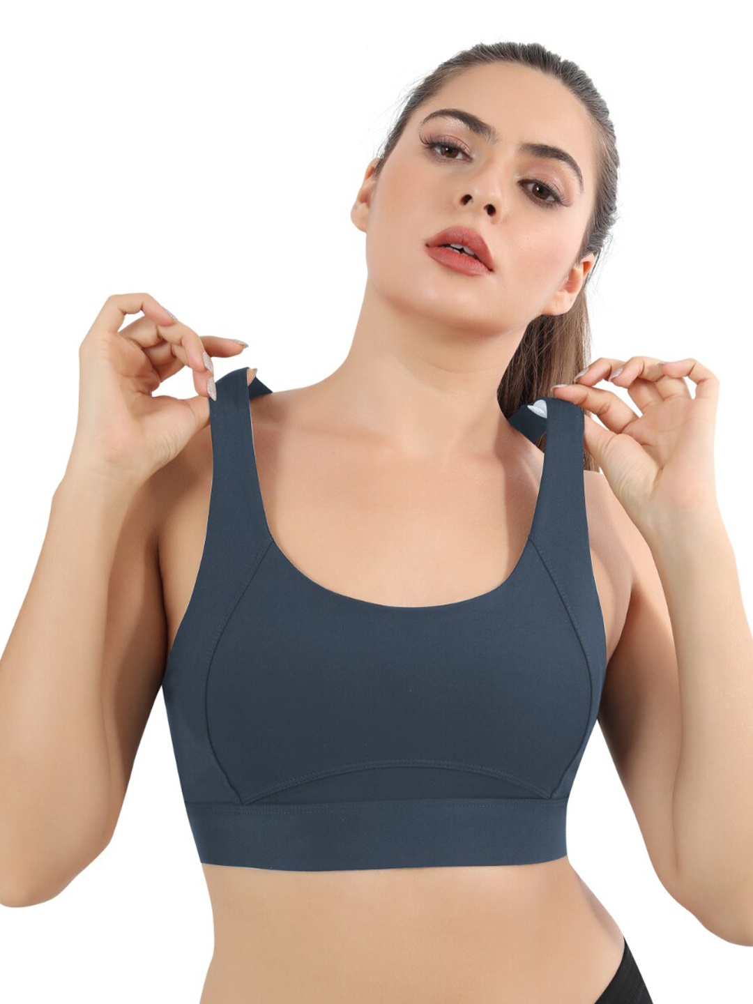 

FABLUK Velvet Workout Sports Bra - Full Coverage Lightly Padded, Blue